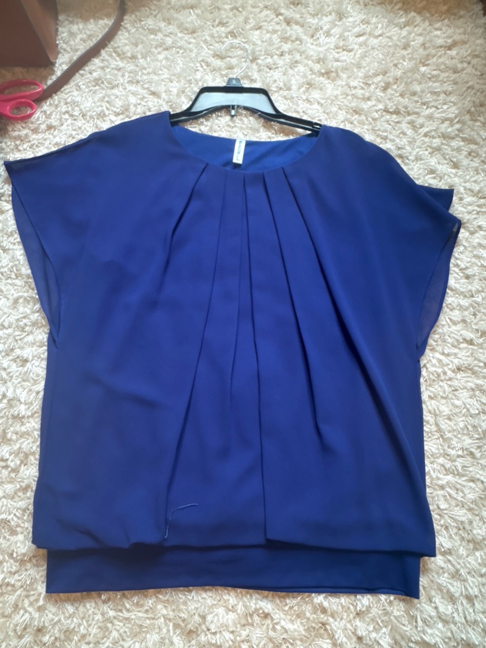 Women’s Pleated Short Sleeve Blouse - Navy